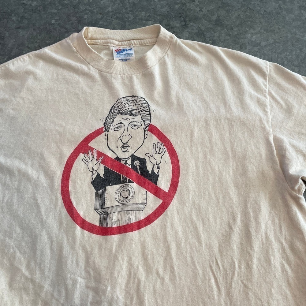 Vintage 90s Bill Clinton Caricature Political Cartoon Tee T-Shirt Mens XL SS USA